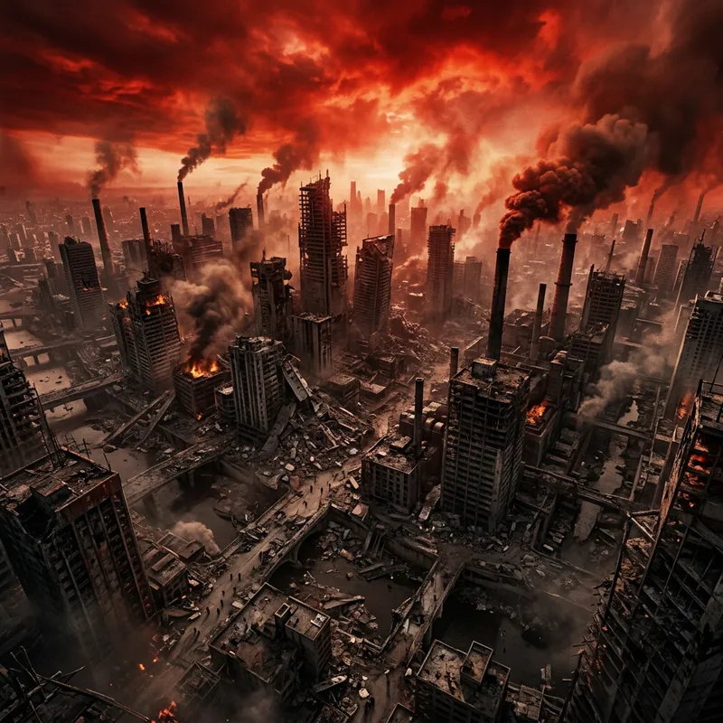Dystopian City Ruins: Dark Apocalyptic View