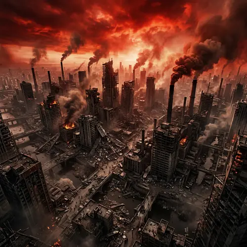 Dystopian City Ruins: Dark Apocalyptic View