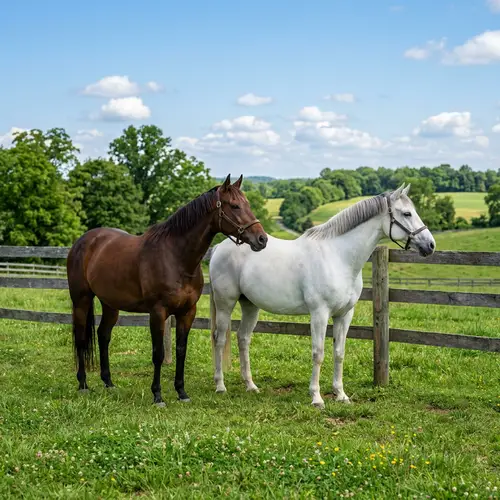 Beautiful Brown and White Horses in Serene Green Field