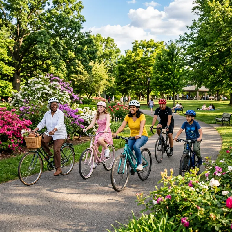 Diverse Group Riding Bikes in Colorful Park Setting