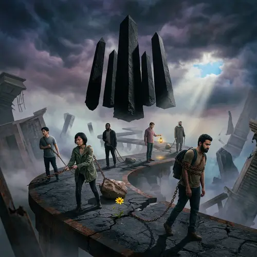 Surreal Depiction of Expats Battling Dark Clouds of Depression