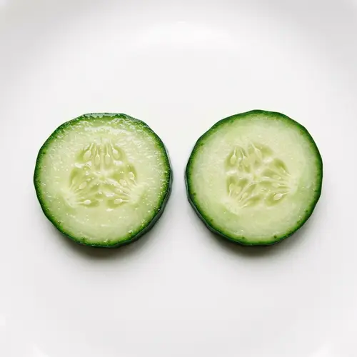 Fresh Round Cucumber Slices | Top View on White Background