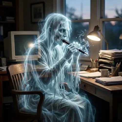 Surreal Ghost Eating Pen | Funny Spectral Figure in Action