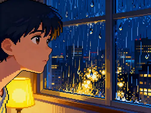 Captivating Pixel Art: A Rainy Urban Scene