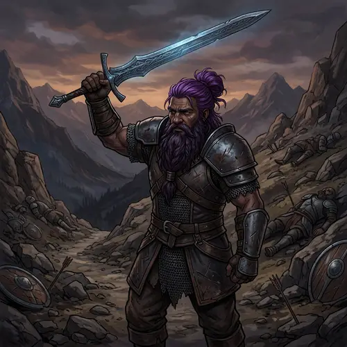 Epic Runescape Character in Battle-Torn Landscape