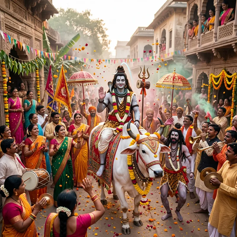Lord Shiva Wedding Procession with Nandi Bull | Hindu Mythology Art