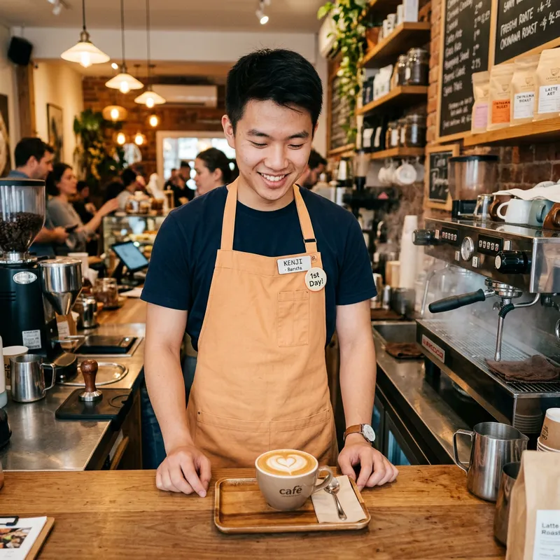 Young Asian Man Starting His First Day as a Barista - Image Portrait