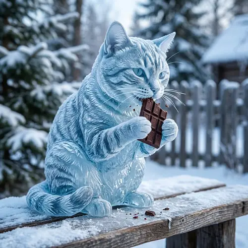 Frozen Cat Enjoying Chocolate Treats