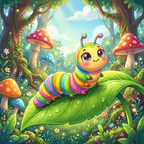 Cheerful Cartoon Caterpillar in a Whimsical Forest