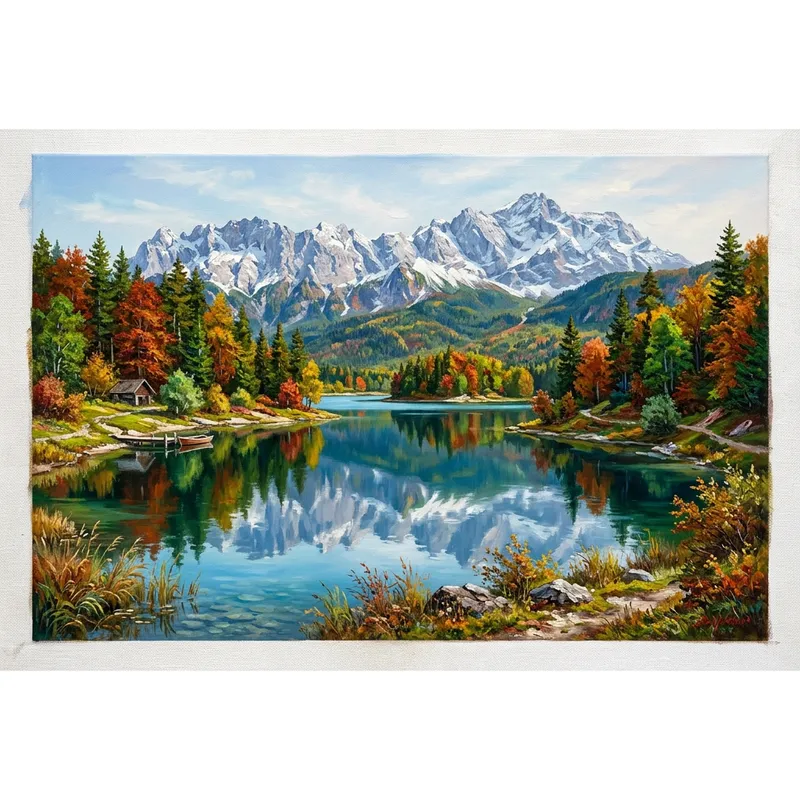 Tranquil Lake Oil Painting | Serene Beauty in Vibrant Colors