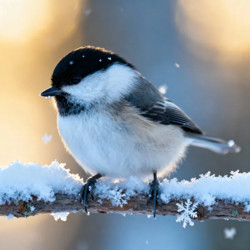 Chickadee on a Snowy Branch