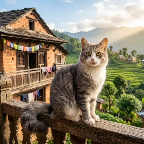 Beautiful Nepali Cat in Warm Sunlight