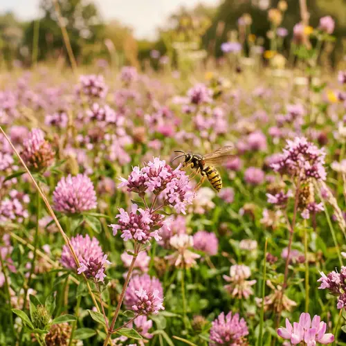 Wasp in a Pink Field of Flowers