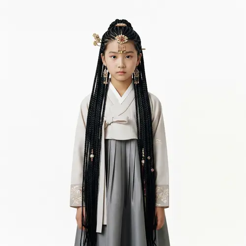 Elegant Korean Dress with Long Black Hair
