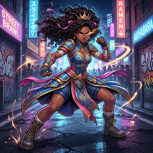 African-American Teenage Princess Street Fighter - Elegant Warrior