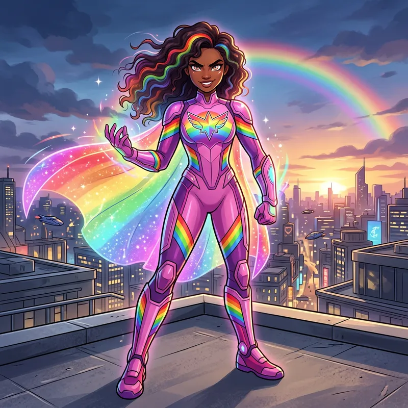 Rainbow Superhero Girl in Pink & Purple Full Body Costume