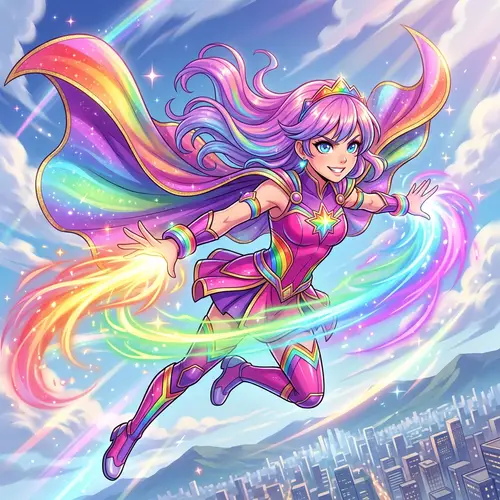 Colorful Anime Superhero Girl with Rainbow Powers