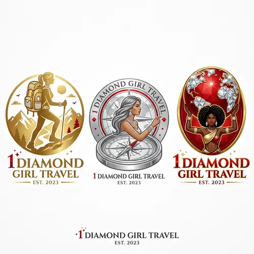 1 Diamond Girl Travel: Gold, Silver & Red Logo Designs