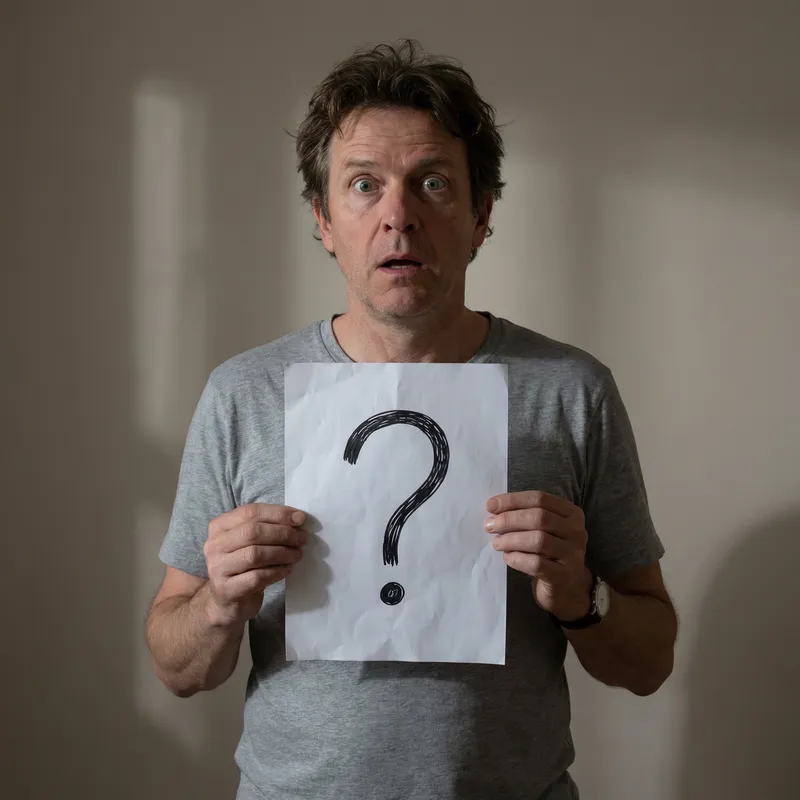 Surprised Caucasian Man Holding Question Mark