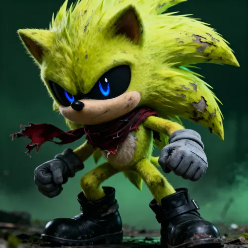 Sonic Character with Green Spikes and Dark Green Theme