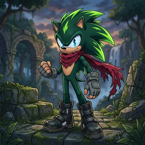 Sonic Character with Green Spikes and Dark Green Theme