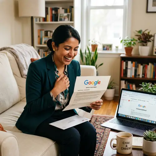 Excited Woman Lands Dream Job at Top Multinational Corporation