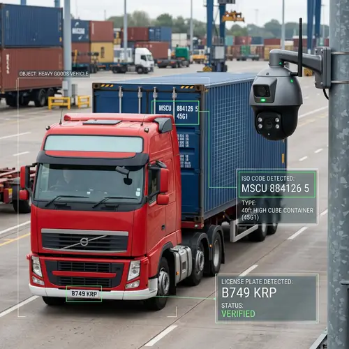AI CCTV Camera Detecting License Plate & Container Isocode on Truck