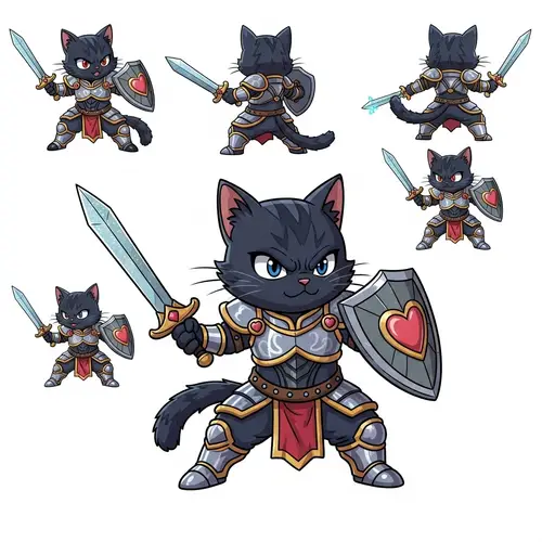 Cute Cartoon Cat Warrior Game Sprite