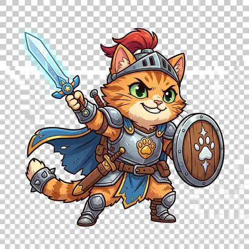 Cute Cartoon Cat Warrior Game Sprite