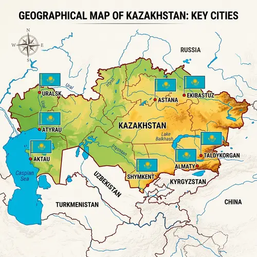 Detailed Geographical Map of Kazakhstan with Major Cities