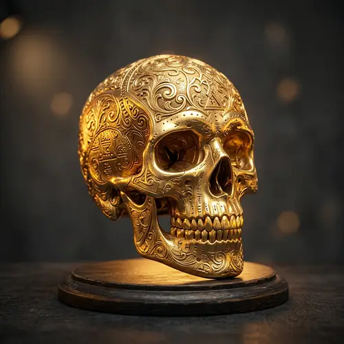 Gilded Skull Sculpture: Intricately Crafted Artwork
