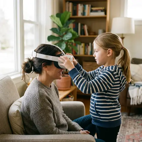 Daughter Helps Mom with VR Glasses