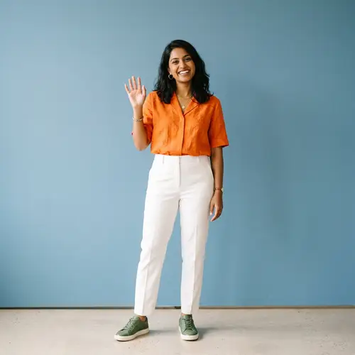 Fashionable South Asian Woman in Orange Blouse - Stylish Outfit