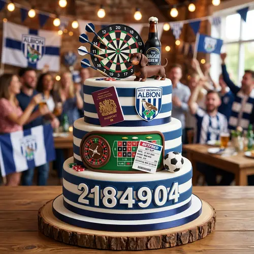 Navy Blue Striped Cake with Fun Decor