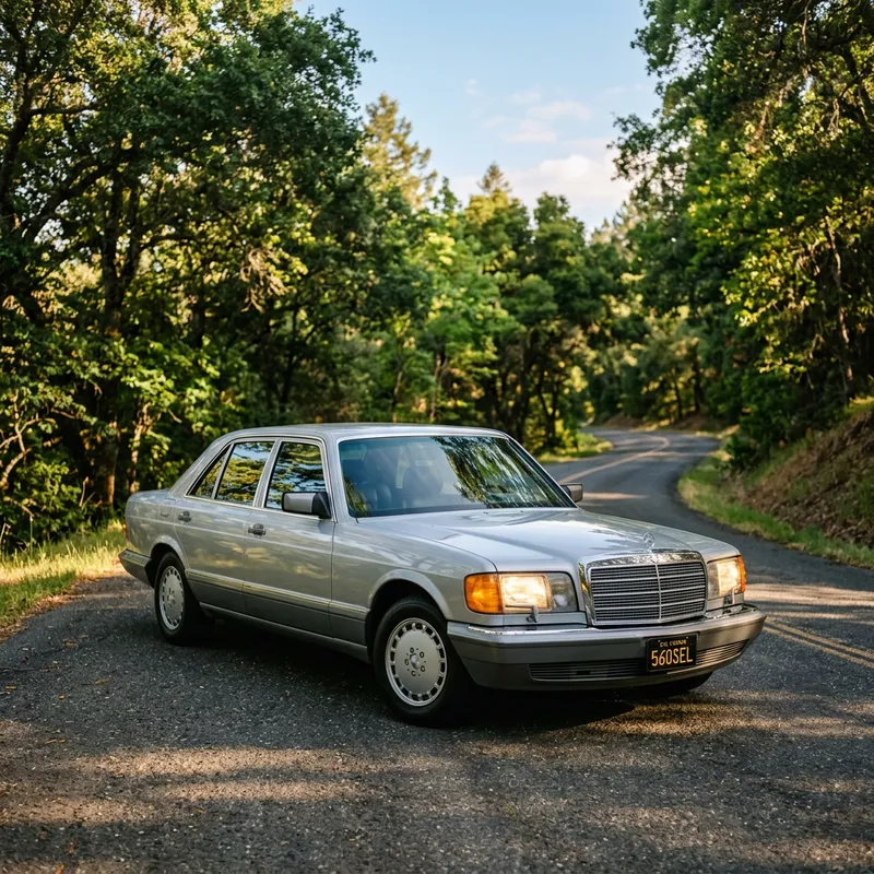 Sleek Silver Mercedes W126 On Tranquil Road