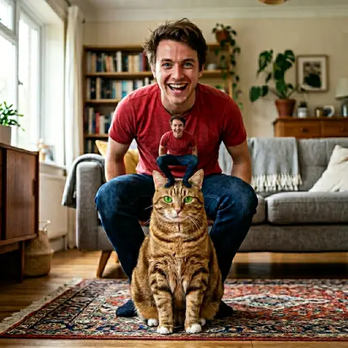 Ginger Cat With Green Eyes in a Living Room