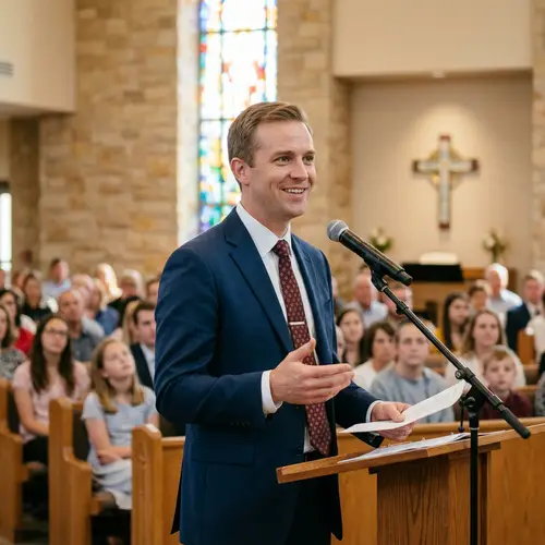 Warm Church Announcements by a Nicely Dressed Male
