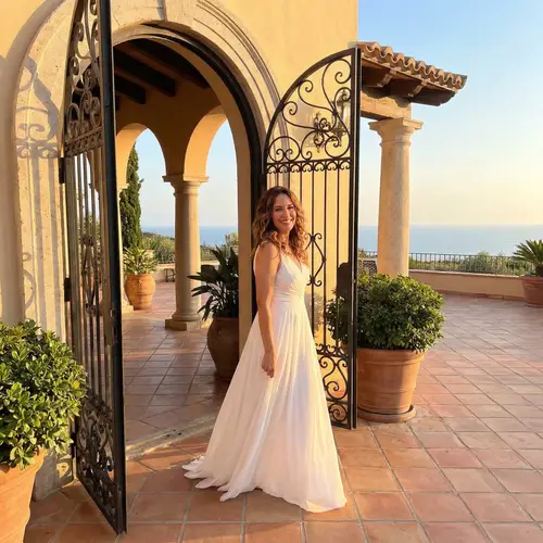 Confident Beauty in Luxurious Villa at Sunset