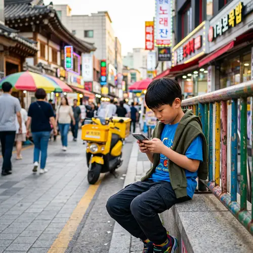 Young Asian Boy Engrossed in Phone - Youth Culture Representation