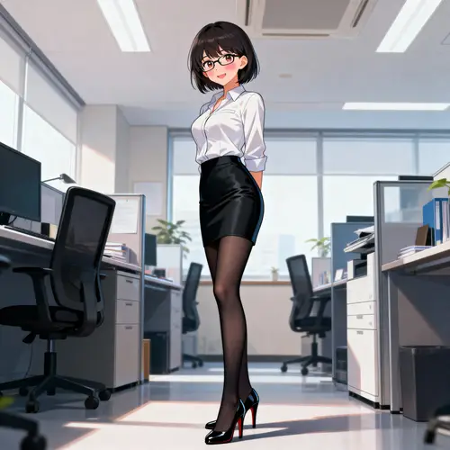 Cute Japanese Office Lady in Mini Skirt