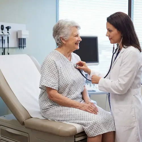 Elderly Patient on Examination Table with Doctor