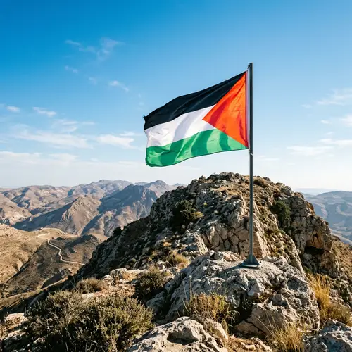 Glowing Flag of Palestine on High Mountain