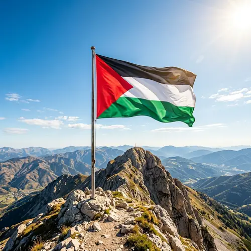 Majestic Flag of Palestine Waving Under Sun Rays
