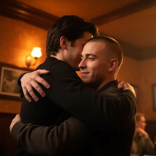 Heartfelt Moments: Male Friends Embracing Joyfully