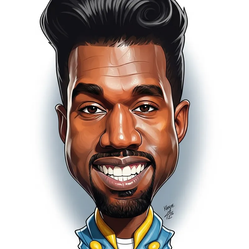 Kayne West Funny Face Caricature Art