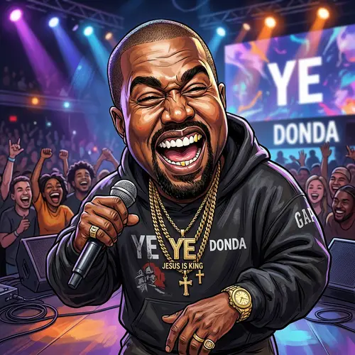 Kayne West Funny Face Caricature Art