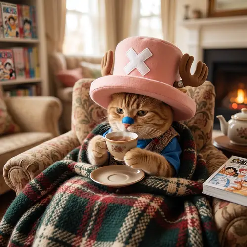 Adorable Cat Dressed as Chopper from One Piece