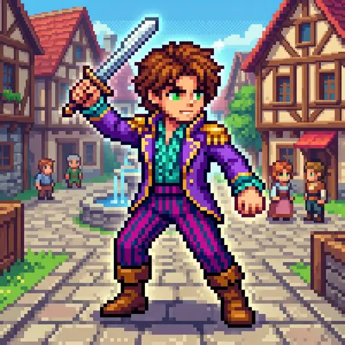 Vibrant Pixel Art Character in 64-Bit Style