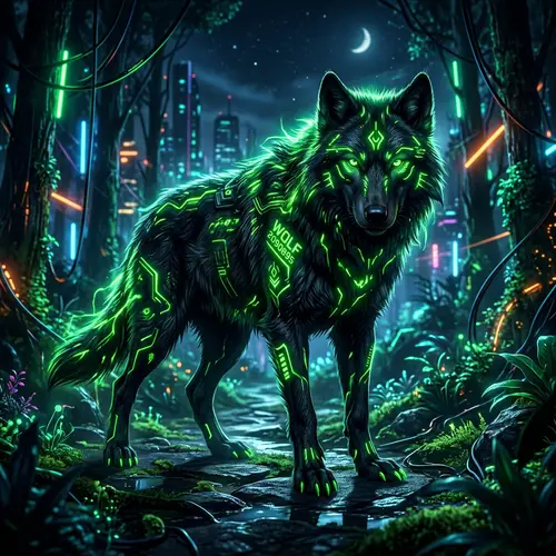 Black and Green Wolf: Captivating Artwork