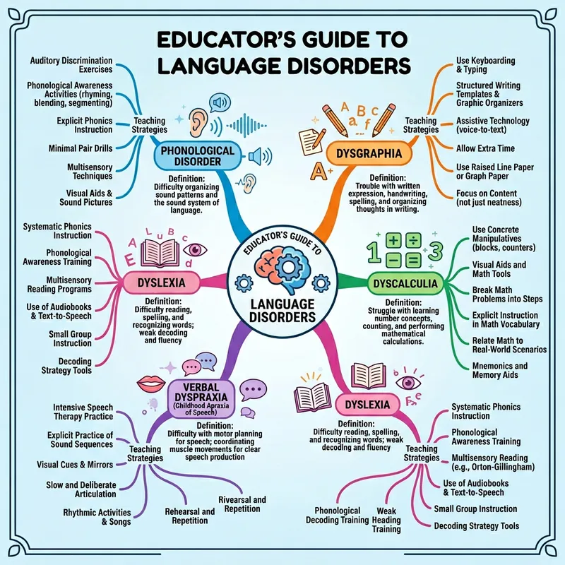 Language Disorders Mind Map: Phonological, Dysgraphia, Dyscalculia & More